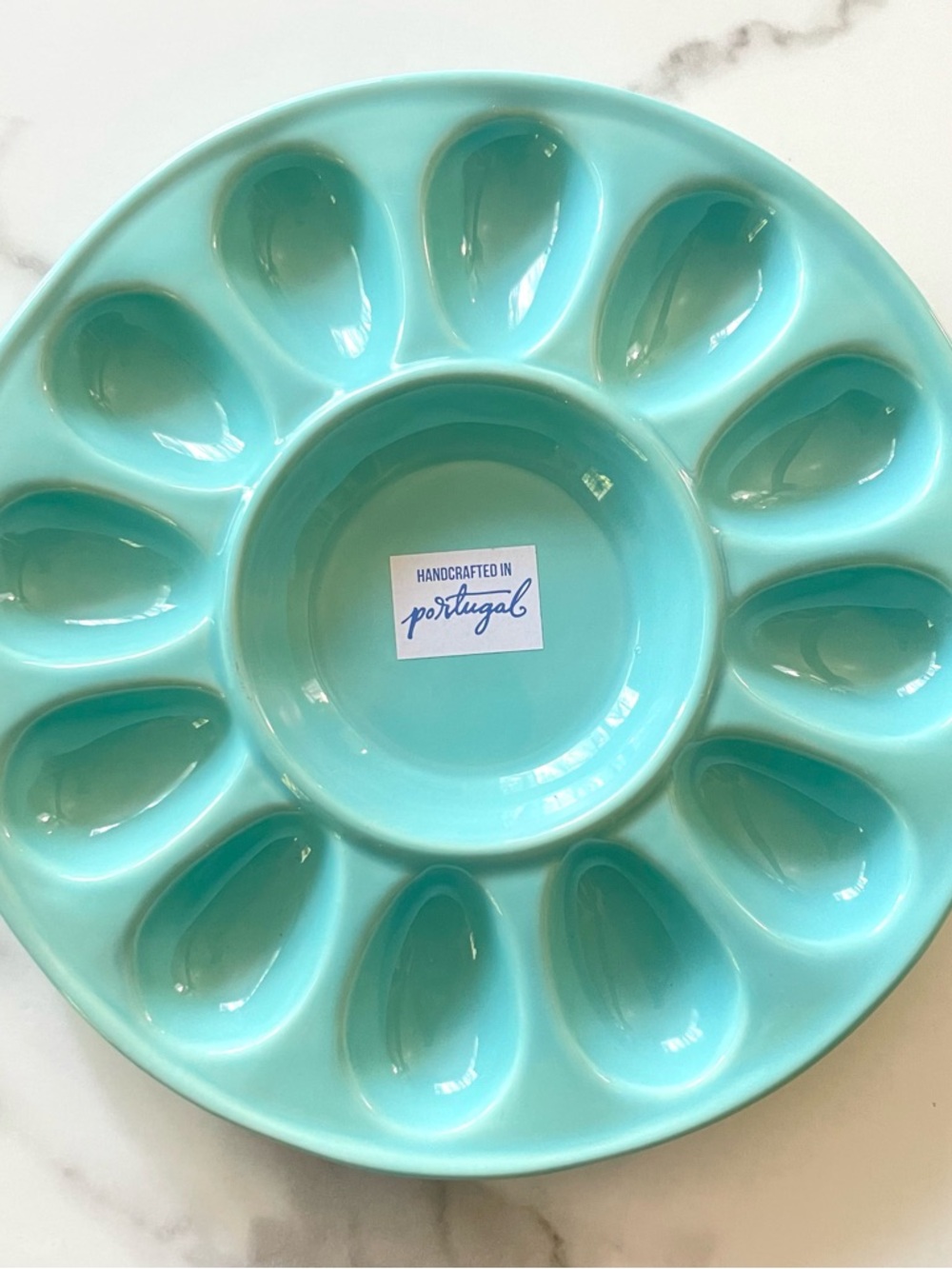 Ceramic Serving Egg Platter Robin's Egg Blue Handcrafted In Portugal